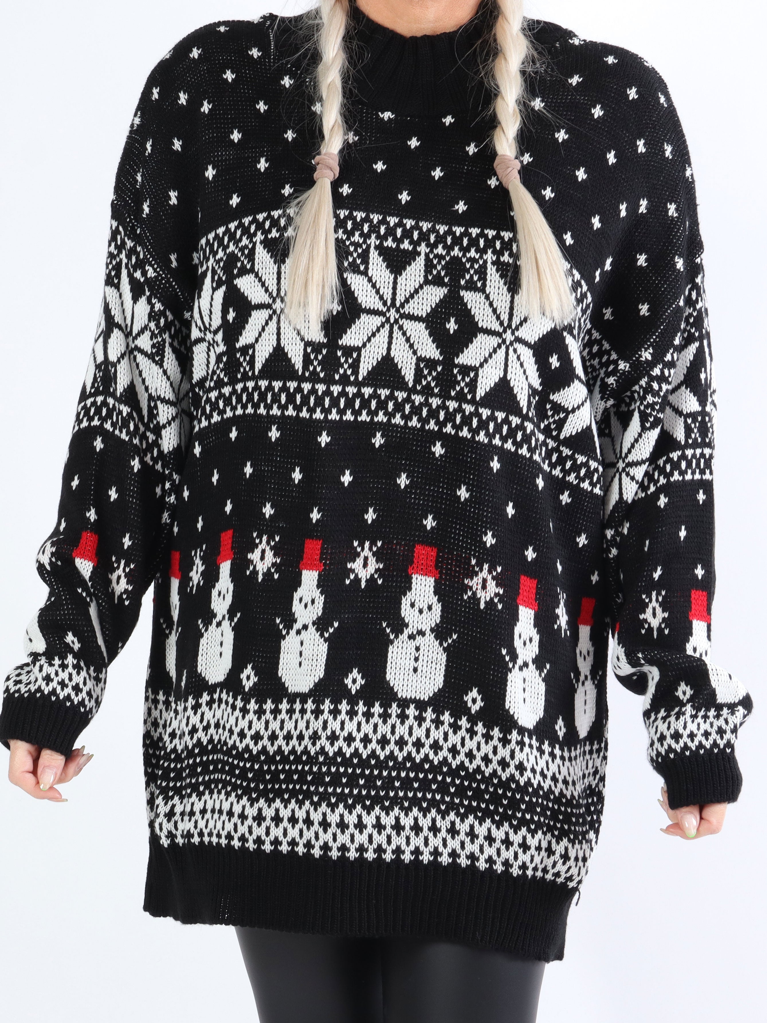 Snowman - Sød plus size julestrik med snemænd